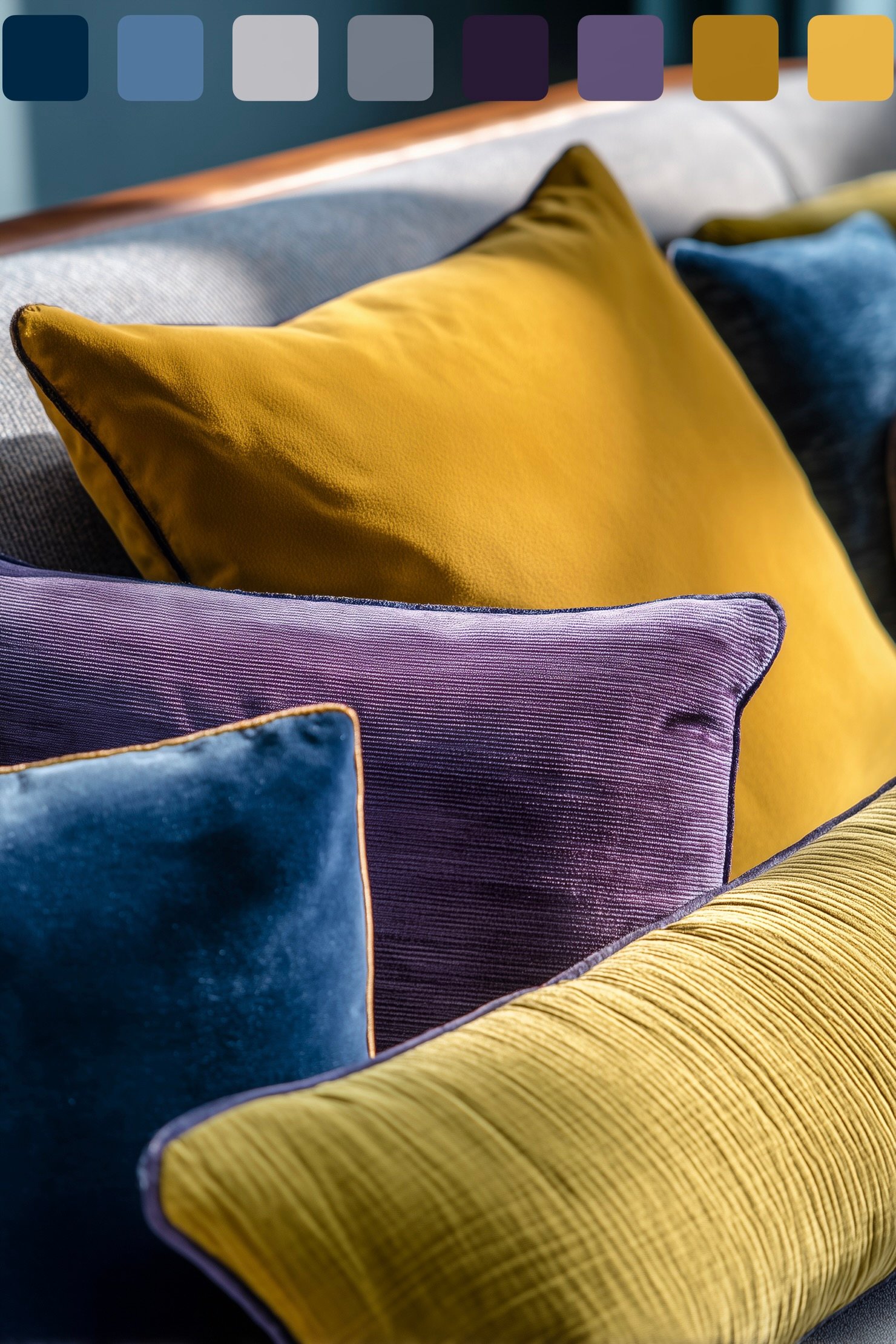 assortir coussin velours jaune bleu rose violet