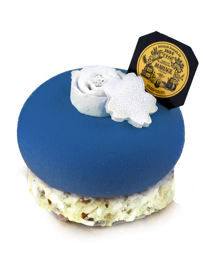 Mariage Frères dessert parfumé thé vert dôme bleu mousse lait amande croquant dragée - blog déco - clem around the corner