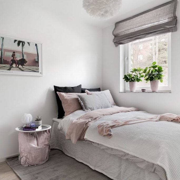 déco gris rose chambre lit simple lin - blog déco - clem around the corner
