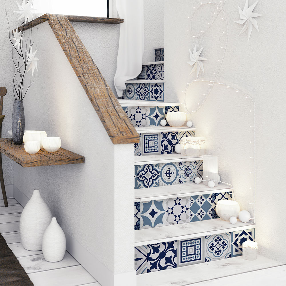 stickers effet carrelage carreaux de ciment bleu gris