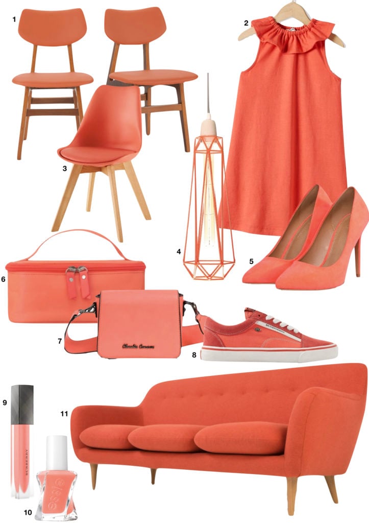 articles mode beauté déco rouge orange corail canapé chaussure robe clem around the corner