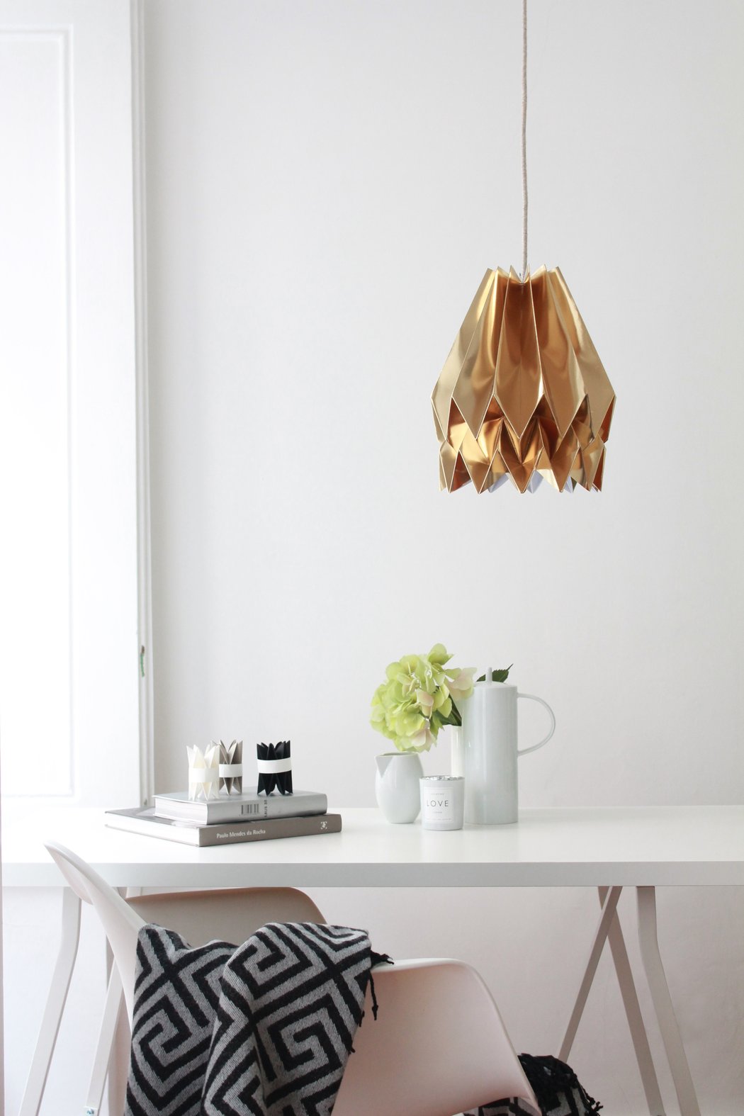 luminaire en papier bureau blanc lampe origami suspendue moderne cuivre