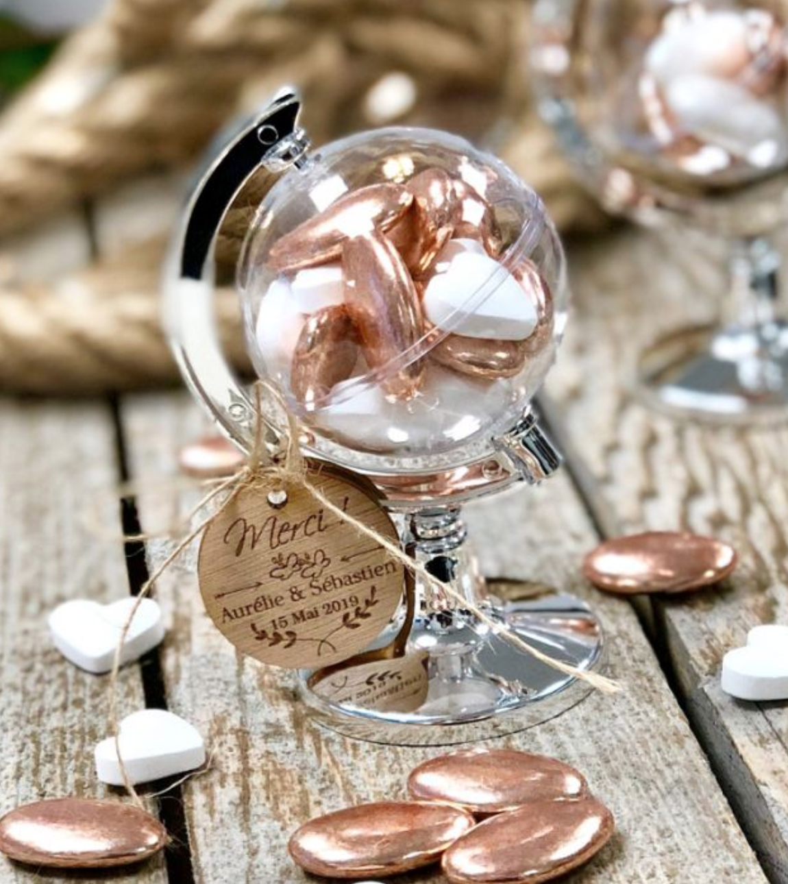 contenant à dragées globe trotteur terrestre déco mariage thème voyage décoration cadeau invités