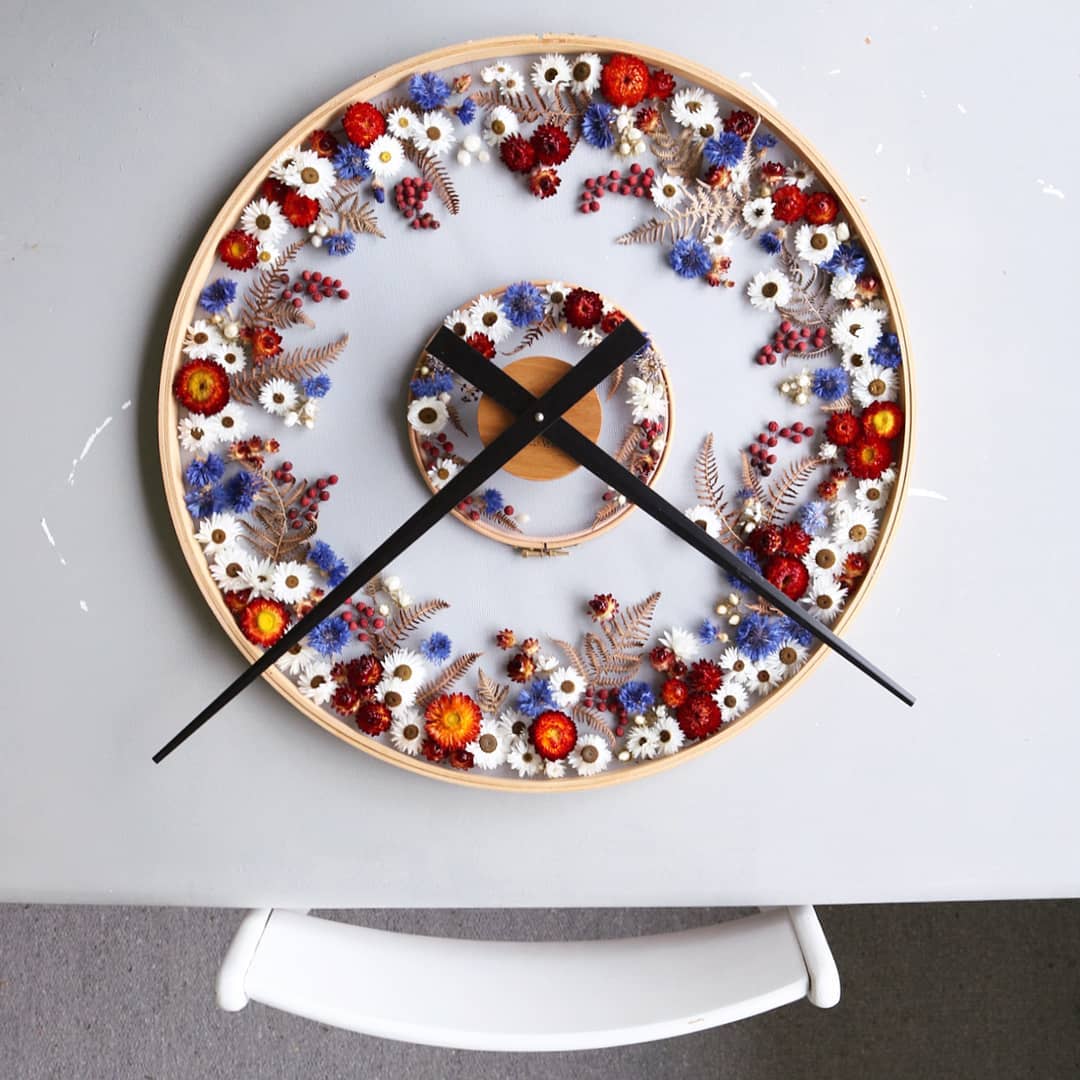 horloge diy fleurs séchées tambour tulle - blog création diy design clemaroundthecorner