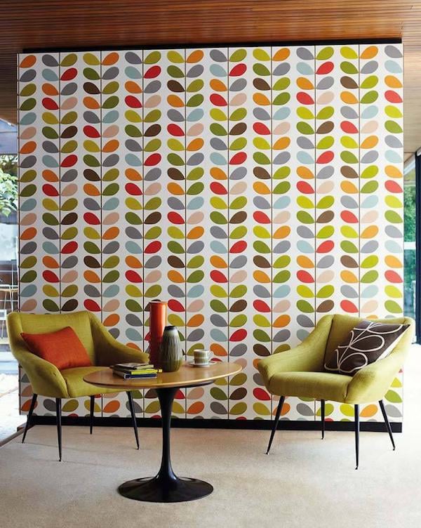 orla kiely papier peint des années 70 décoration rétro fauteuil vert amande vintage