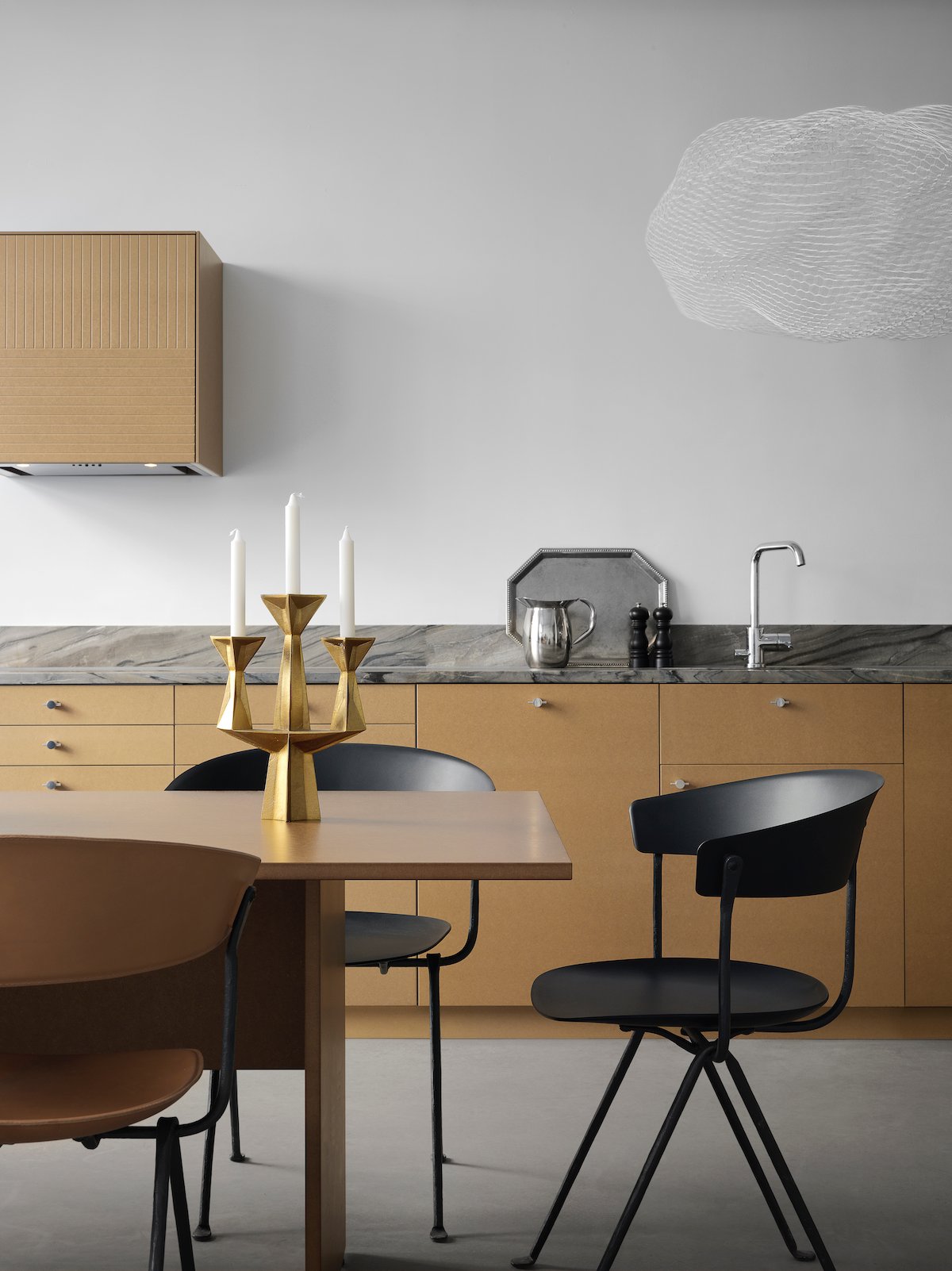 cuisine art déco moderne retro minimaliste masculine noir mat suspension lampe nuage grillage