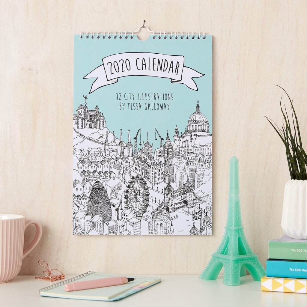 blog déco calendrier 2020 bleu dessin ville