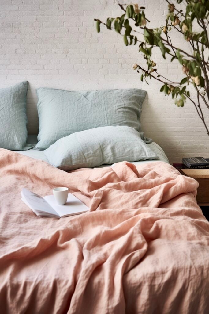 drap lin mélange rose blush bleu gris pastel