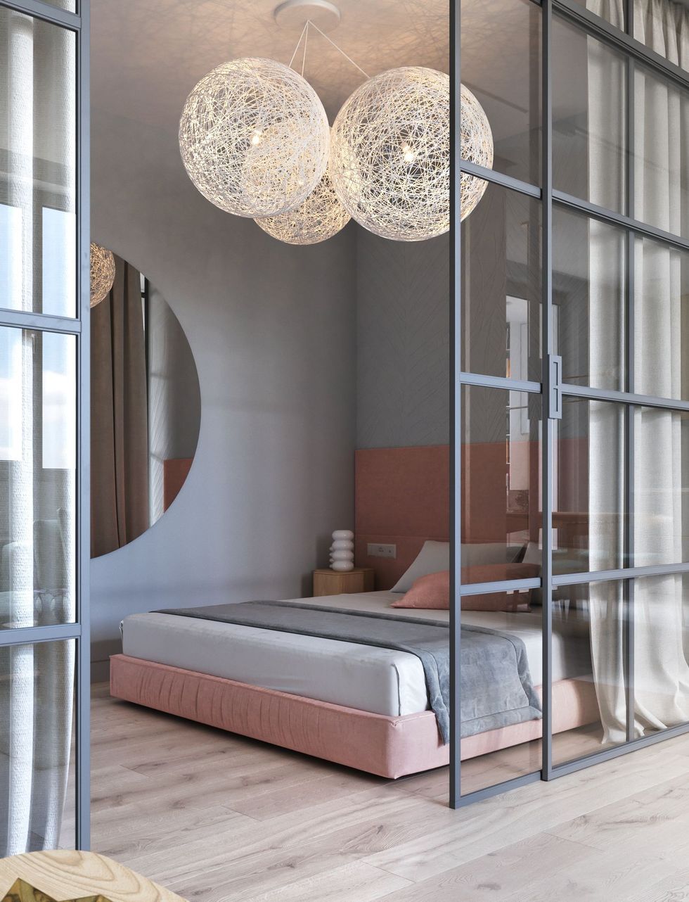 blog déco chambre chic rose poudré gris lustre rond déco chambre tendance