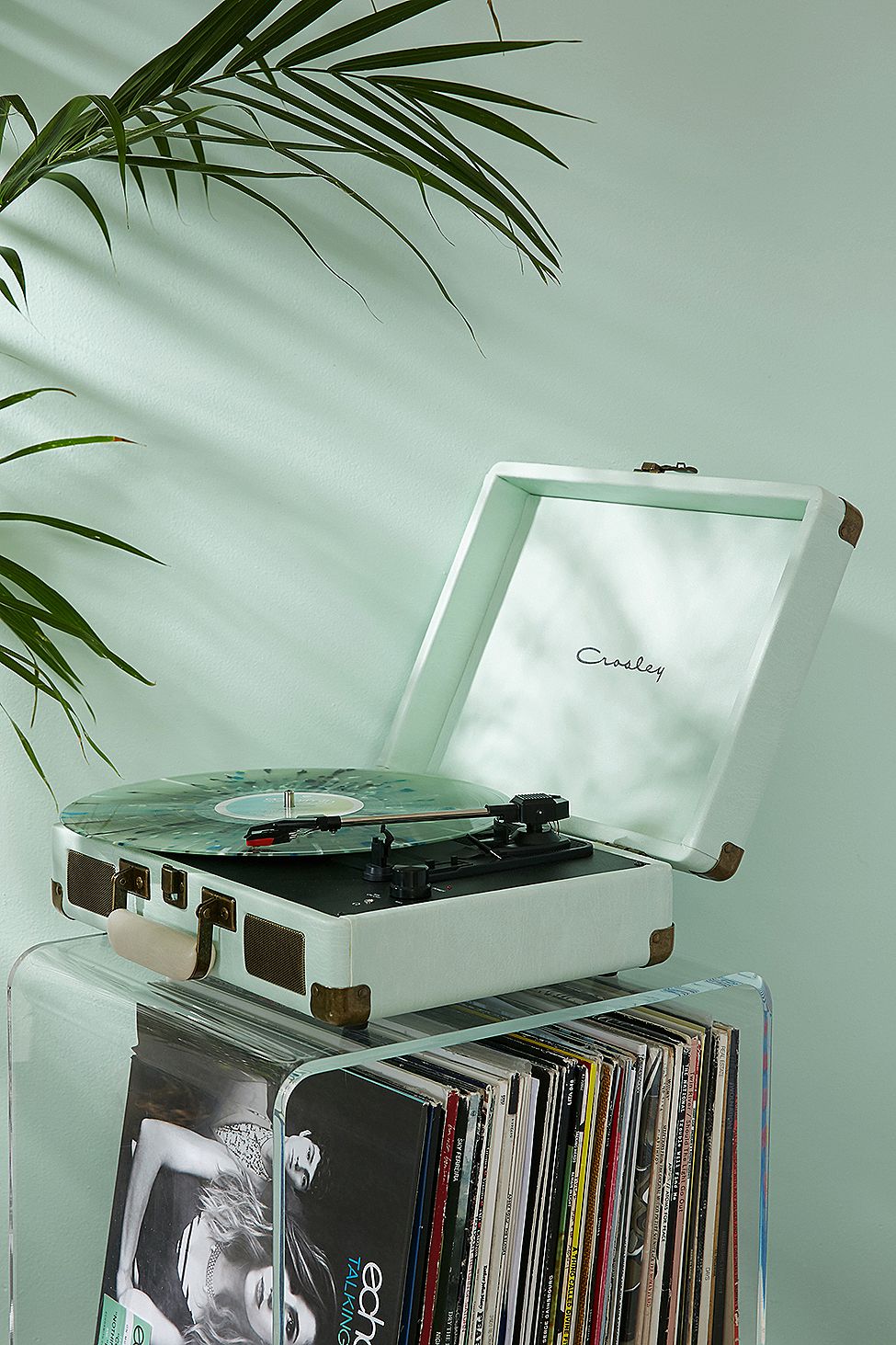platine vinyle vert menthe déco rétro plante verte table verre cadeau fille ado