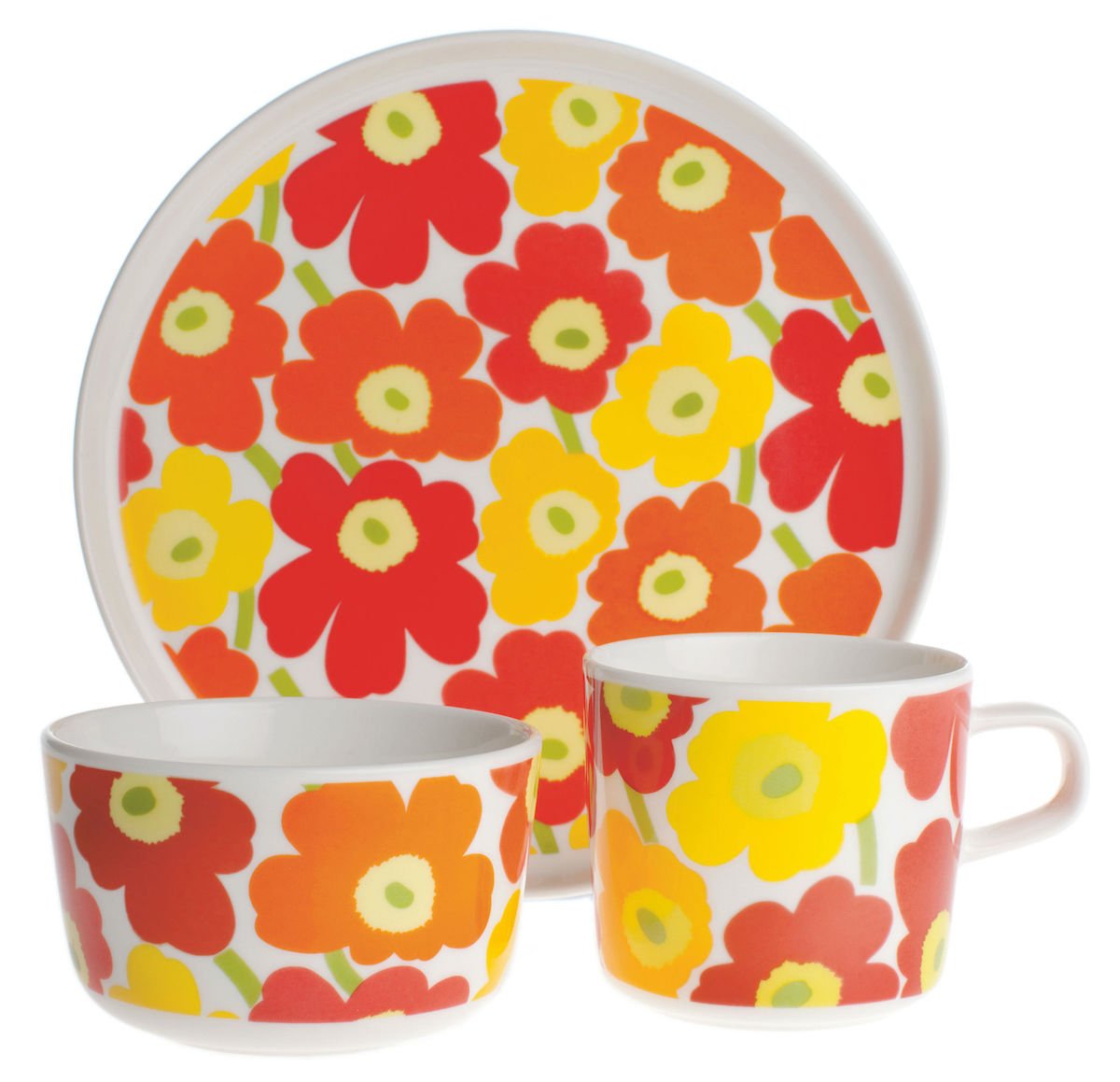 vaisselle Mini Unikko Marimekko motif fleur assiette jaune orange rouge