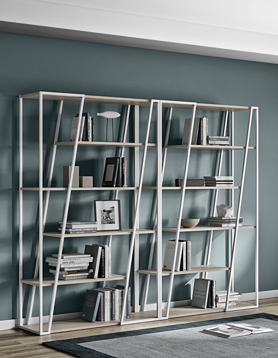 bibliothèque bois blanc déco intérieure sobre design contemporain