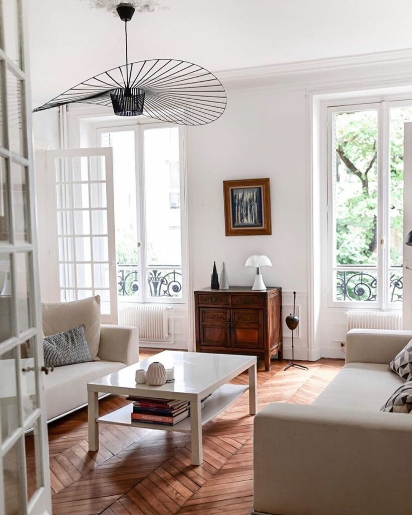 déco bois et blanc salon sobre élégant parquet bois lamé blog clem around the corner