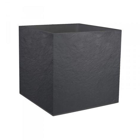 pot carré volcania gris foncé olivier effet pierre ardoise plastique