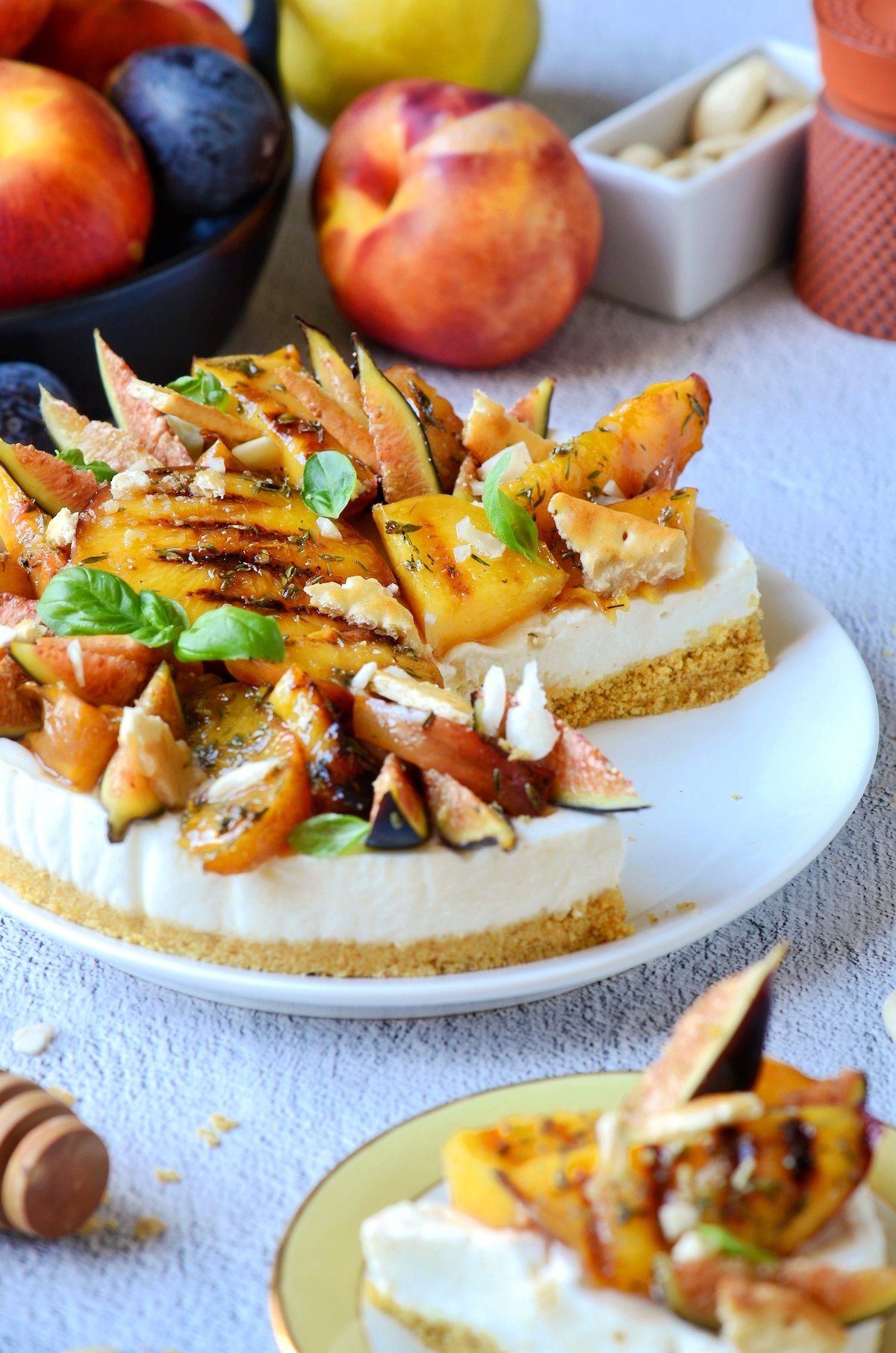 recette cheesecake salé chèvre figues nectarines rôties miel - blog cuisine maison