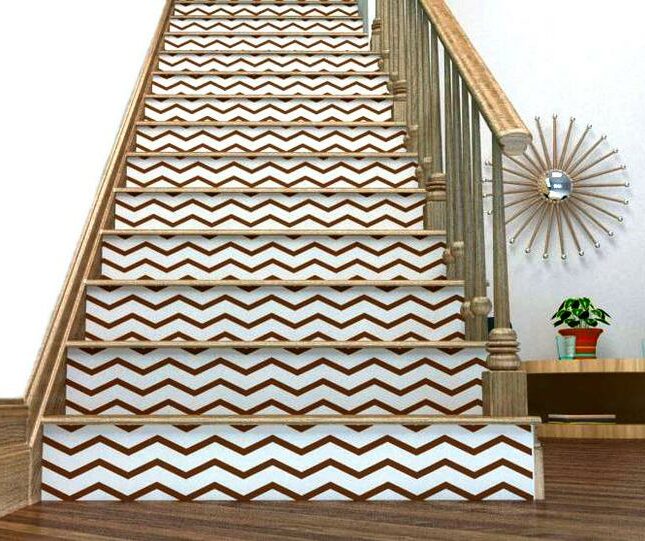 contre marche décorative escalier autocollant chevron personnalisation bois