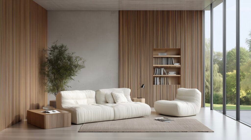 déco bois et blanc salon maison d'architecte