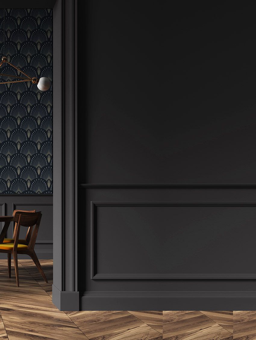 déco intérieure gris anthracite parquet bois papier peint art déco