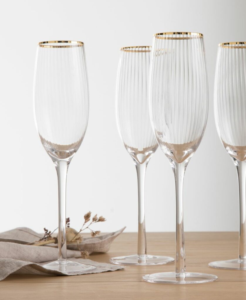 décoration élégante Noël chic flûte champagne strie rayure doré
