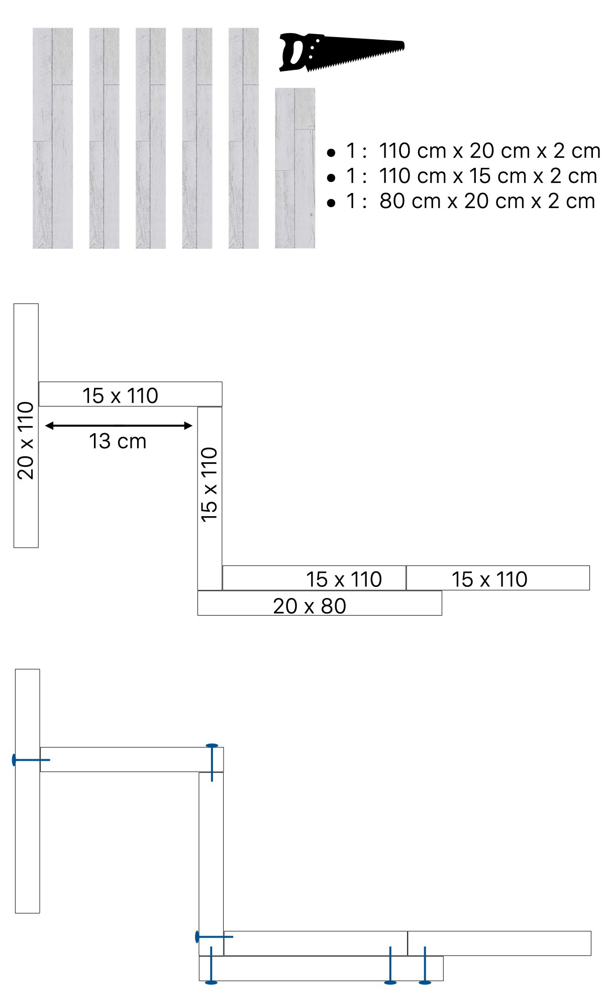 schéma fabriquer table suspendue balcon gain de place bois