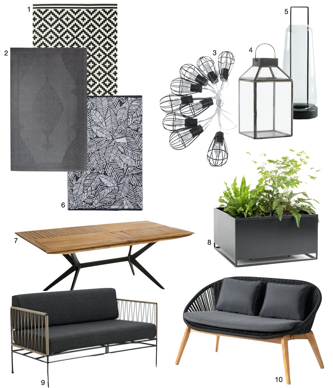 canapé tapis lanterne noire et blanc table bois