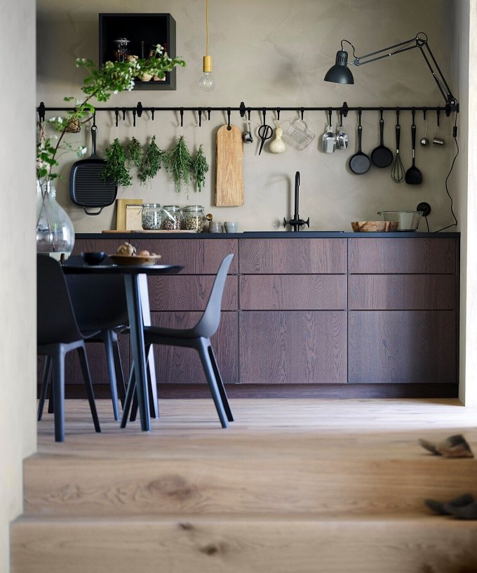 deco rustique champêtre cuisine bois suspension laiton