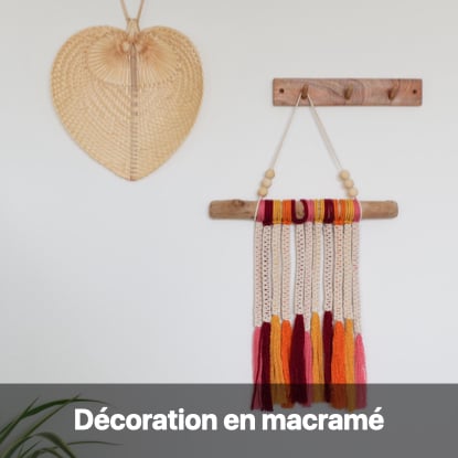 suspension déco murale orange rouge rose nouage bohème