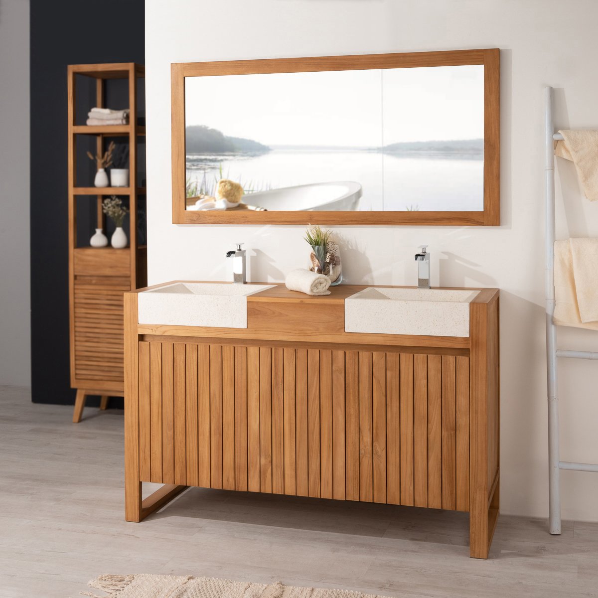 Wanda Collection avis meuble teck sous vasque terrazzo