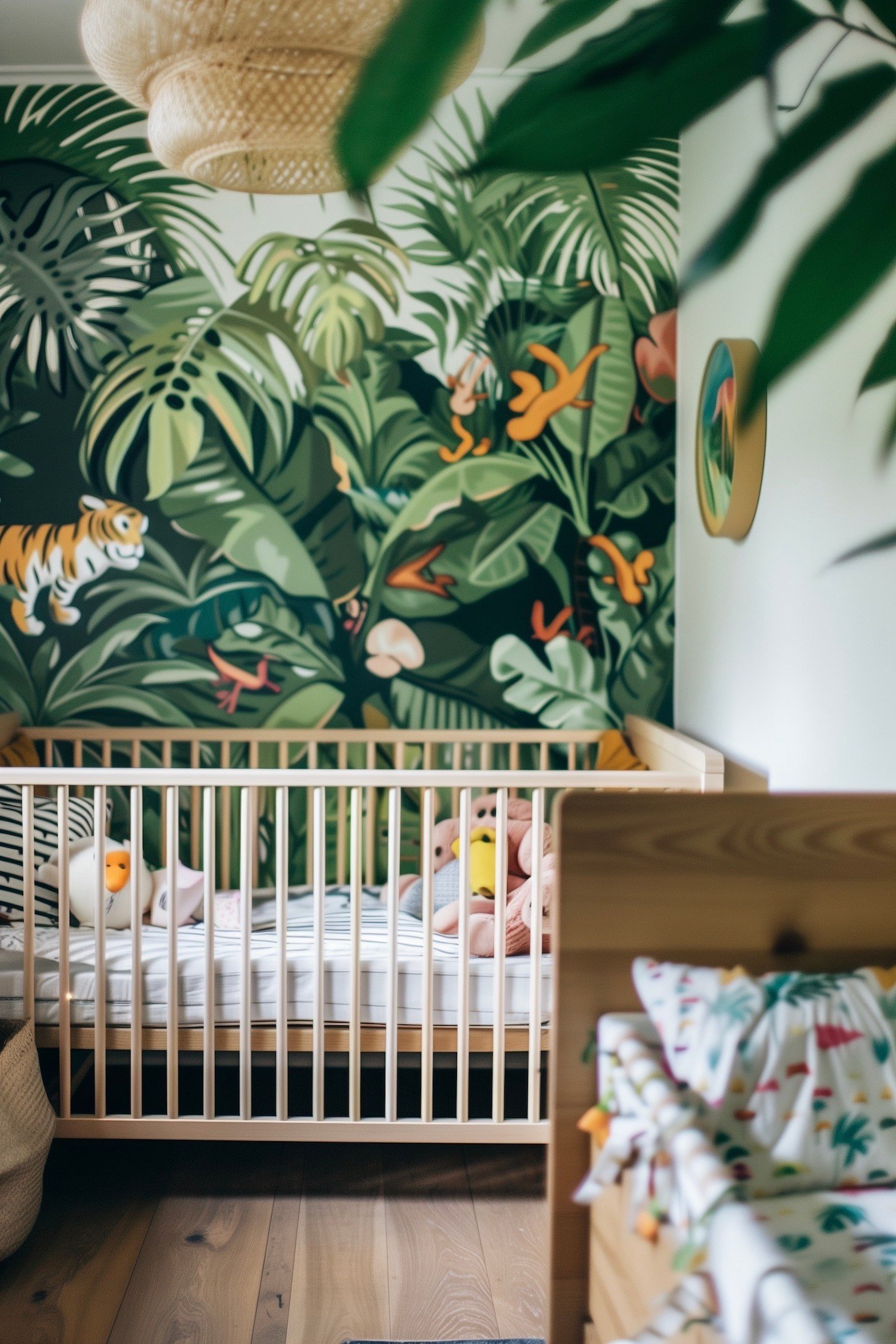 papier-peint jungle animaux grand feuille palmier nature