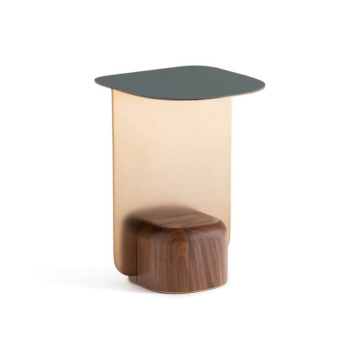 table basse design laiton métal noyer