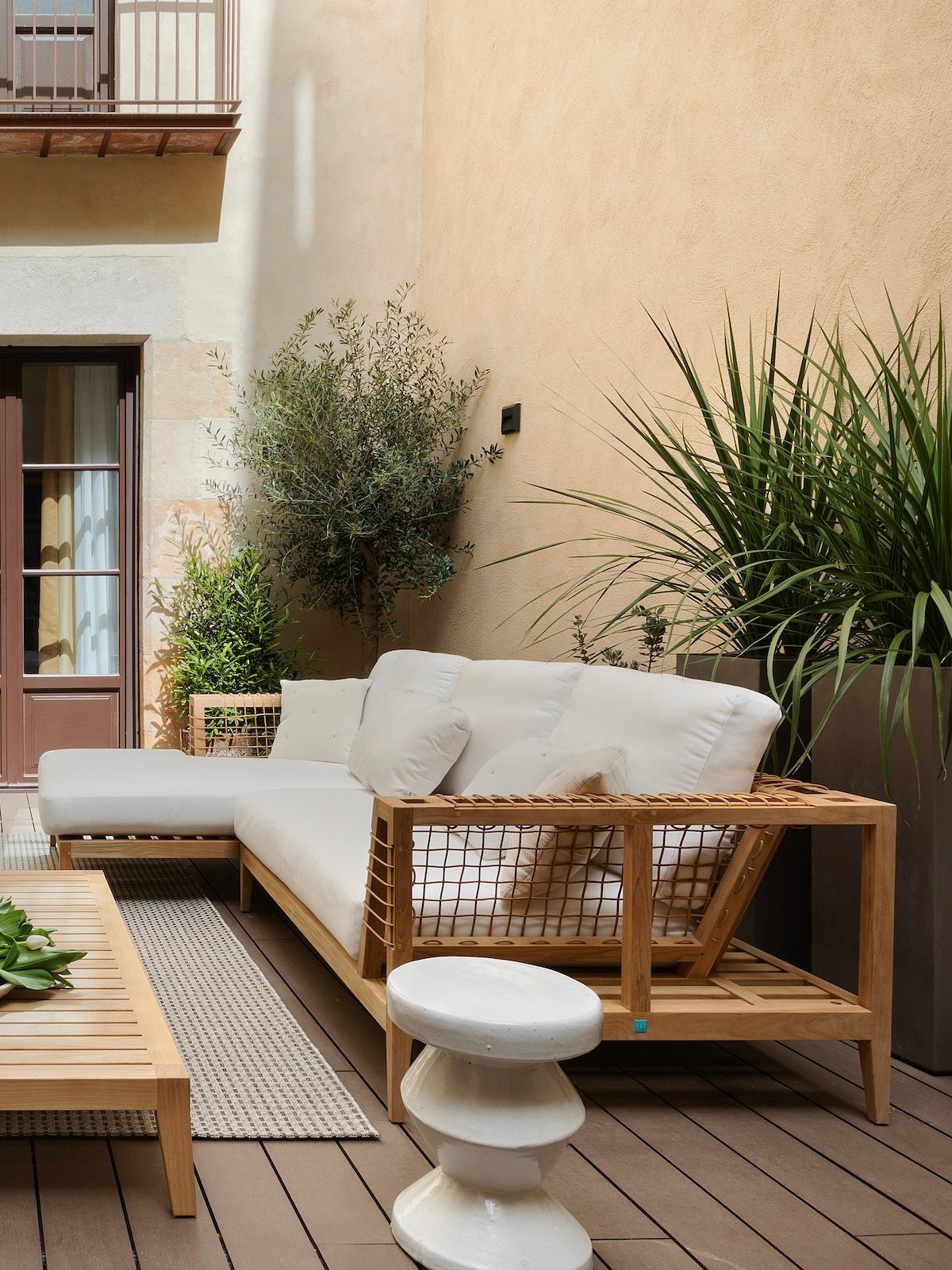 canapé jardin extérieur design bois corde confortable