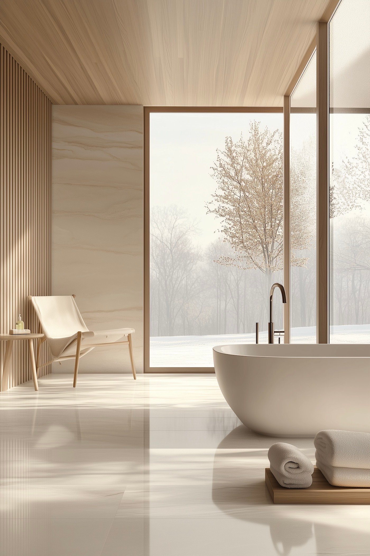chalet scandinave salle de bains ouverte baignoire zen décoration