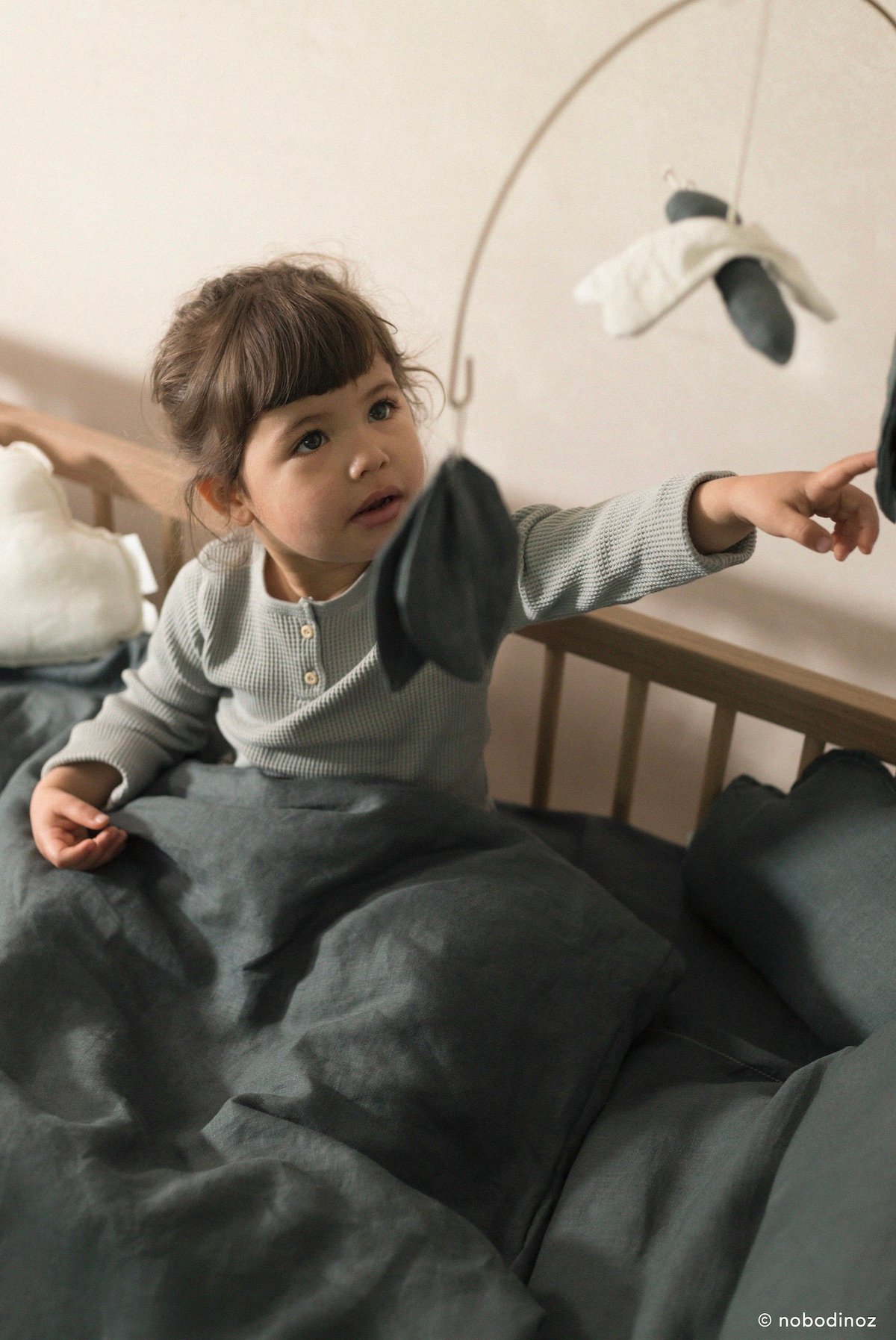 housse couette lin lavé enfant bleu vert gris foncé
