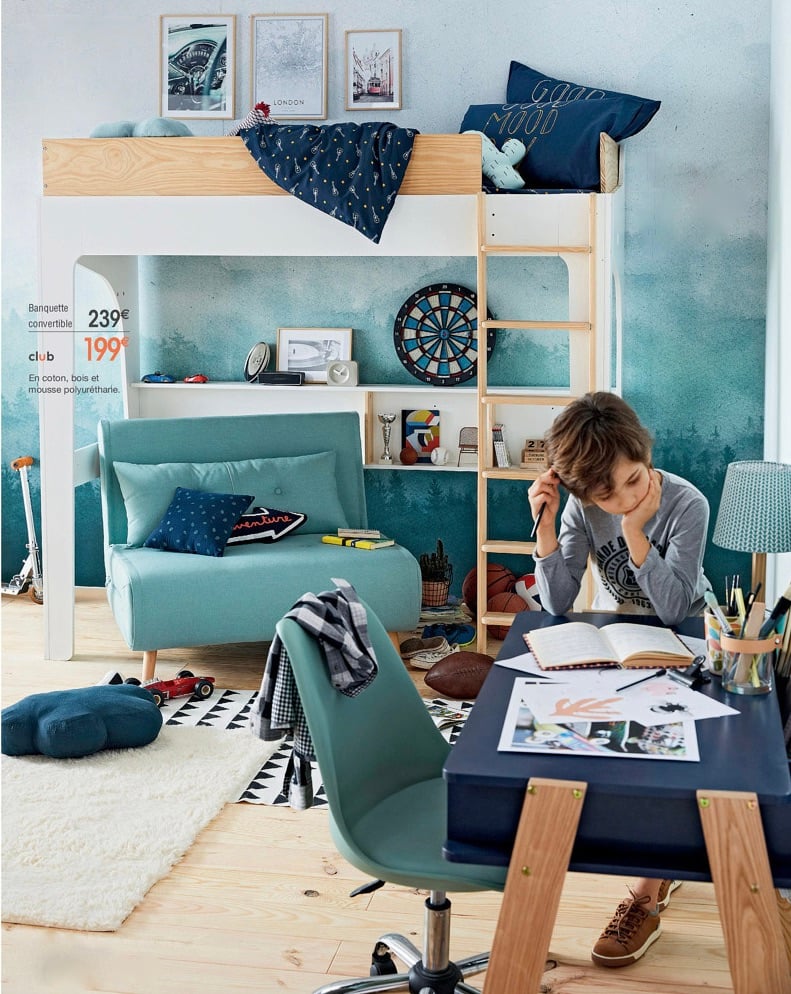 nouveautés Vertbaudet chambre pré ado garçon bleu turquoise bois