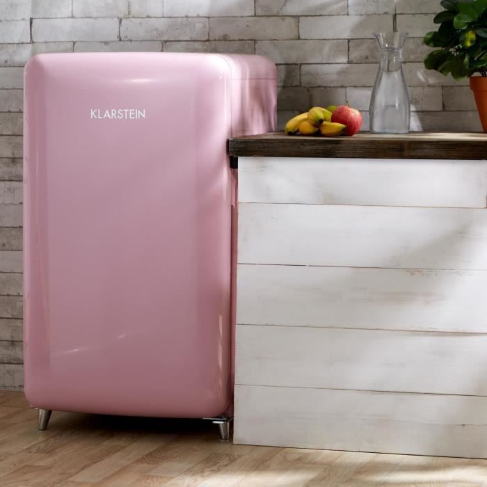petit frigo pieds métalliques rose pastel deco lumineuse