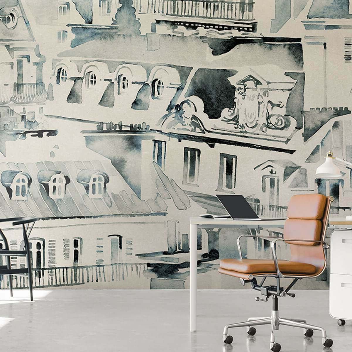 décor mural toit de Paris peinture aquarelle Etoffe.com