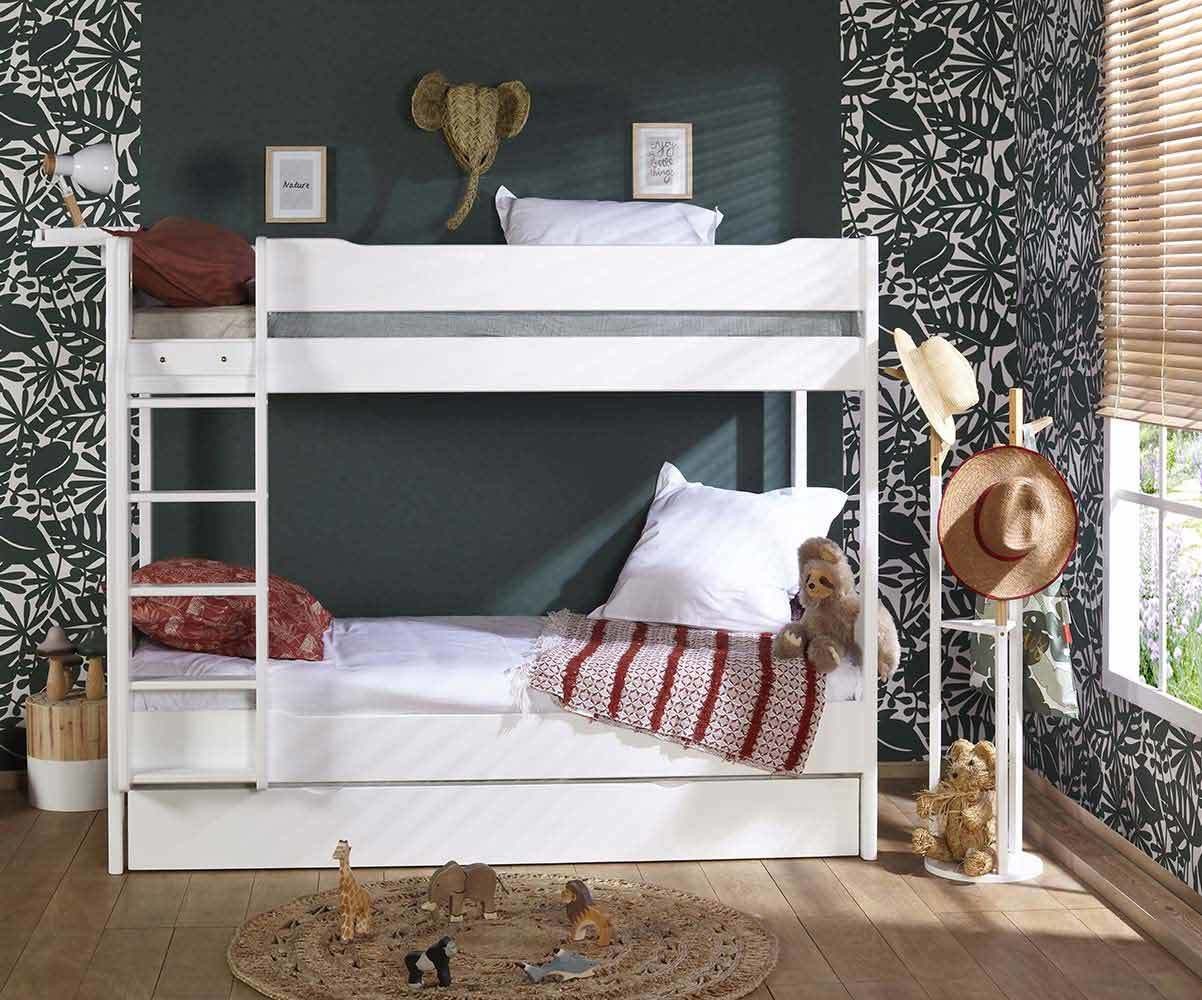 pièce jumeaux thème safari papier peint végétal déco bois blanc