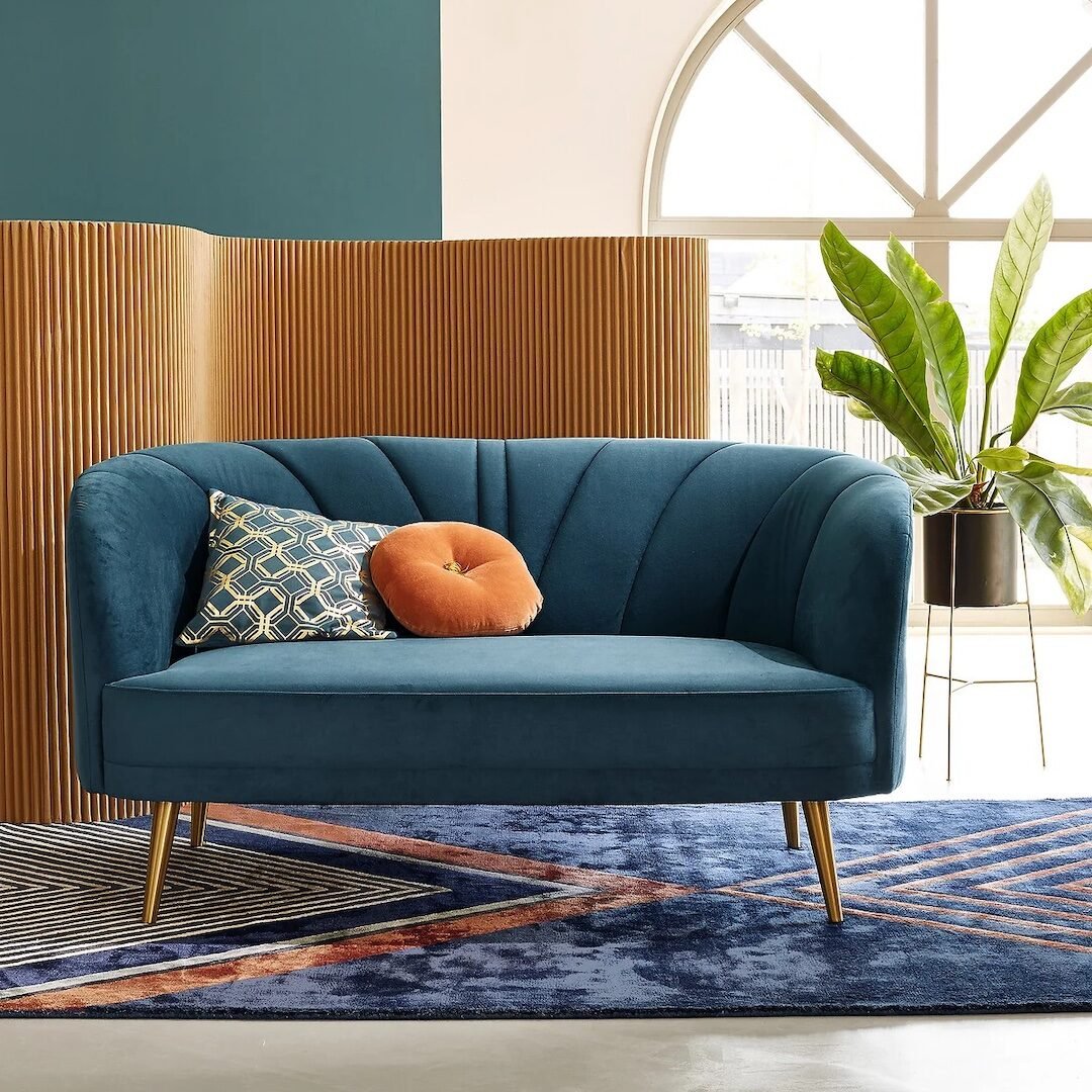 banquette canape droit rond pieds laiton deco tendance moderne
