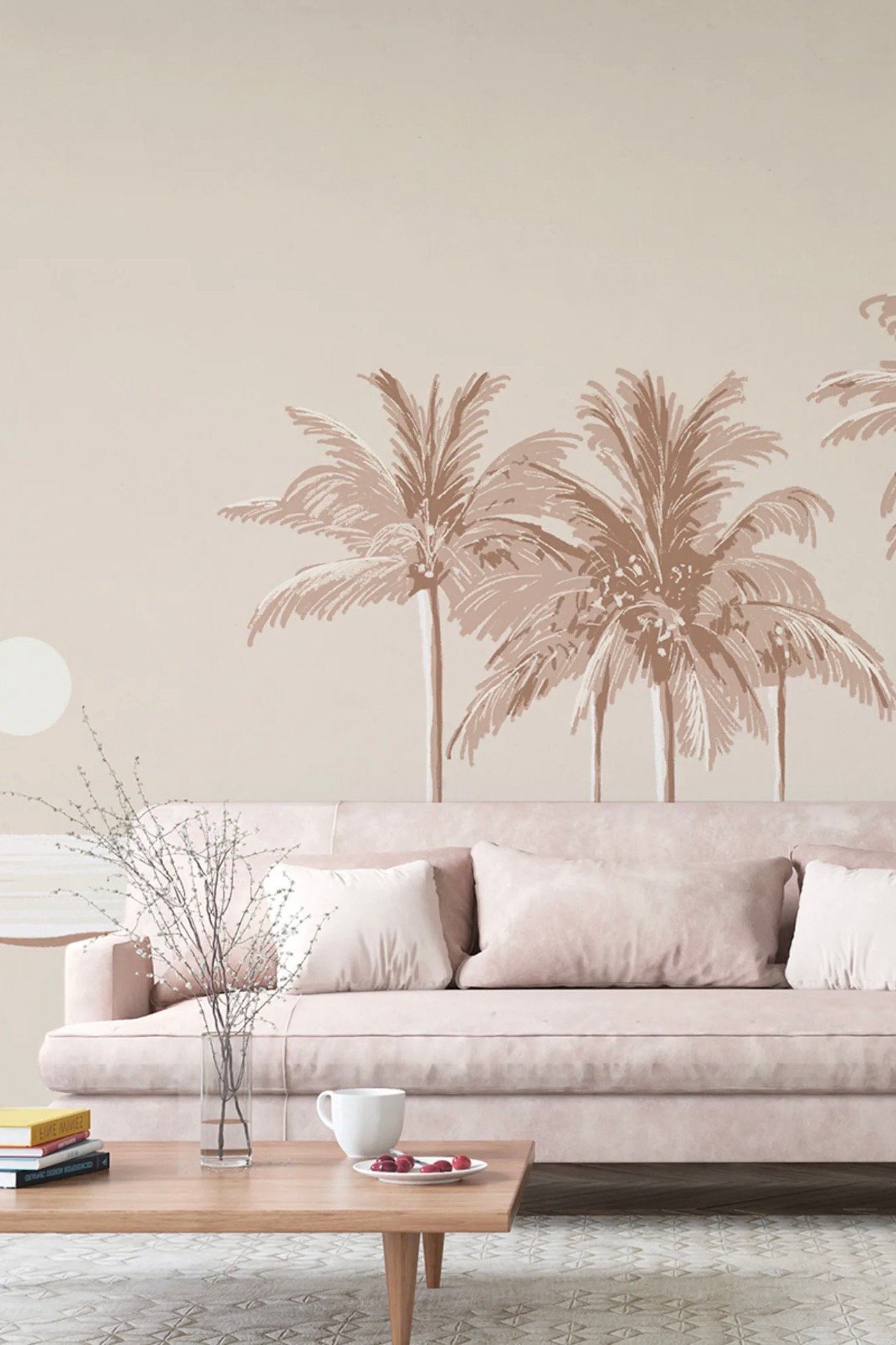 salon aménagement style japandi nuance de beige rosé