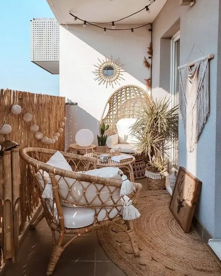 deco exterieure balcon ville bois fibres osier boheme