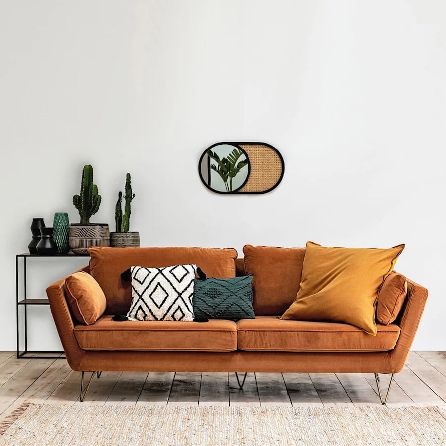 deco interieure salon canape droit velours orange