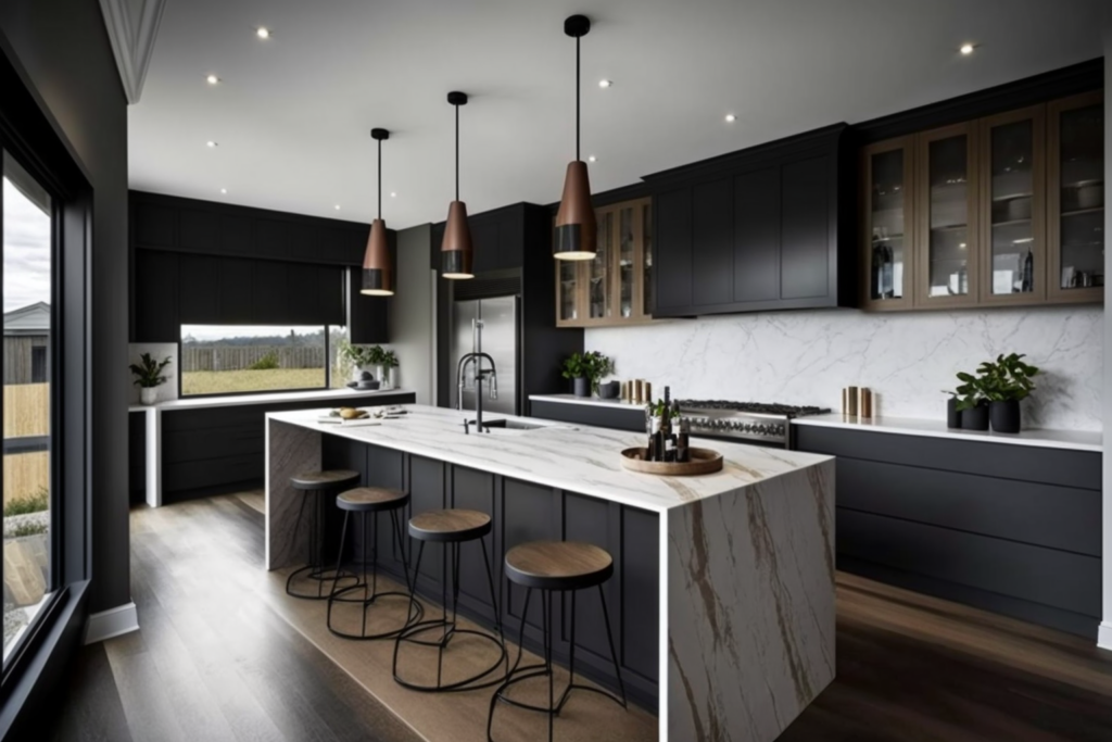 Cuisine noire marron moderne déco campagne
