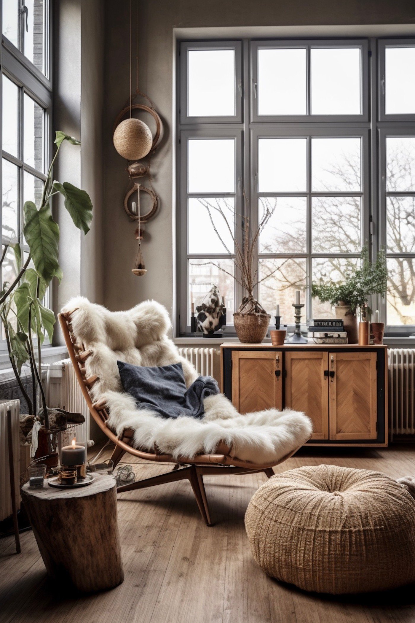 coin lecture cosy scandinave bohème fauteuil rotin