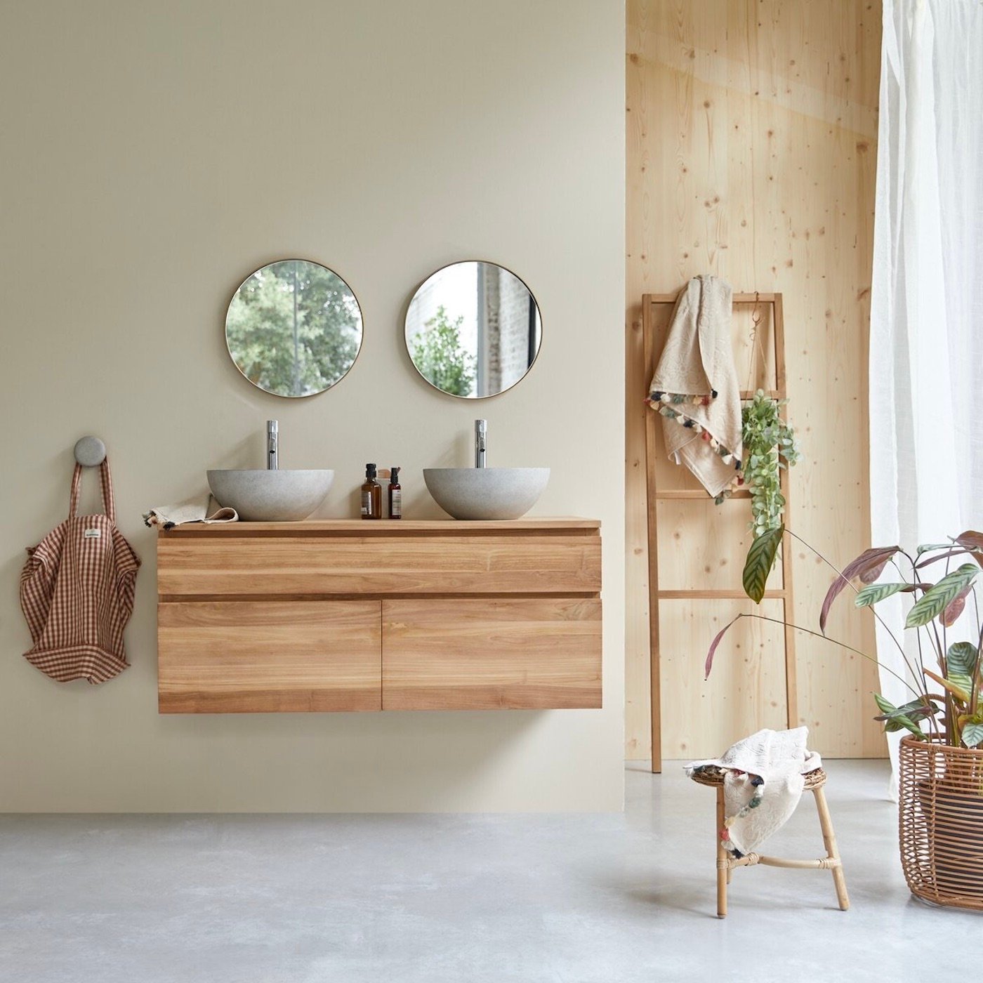 couleur déco salle de bains zen beige vert bois