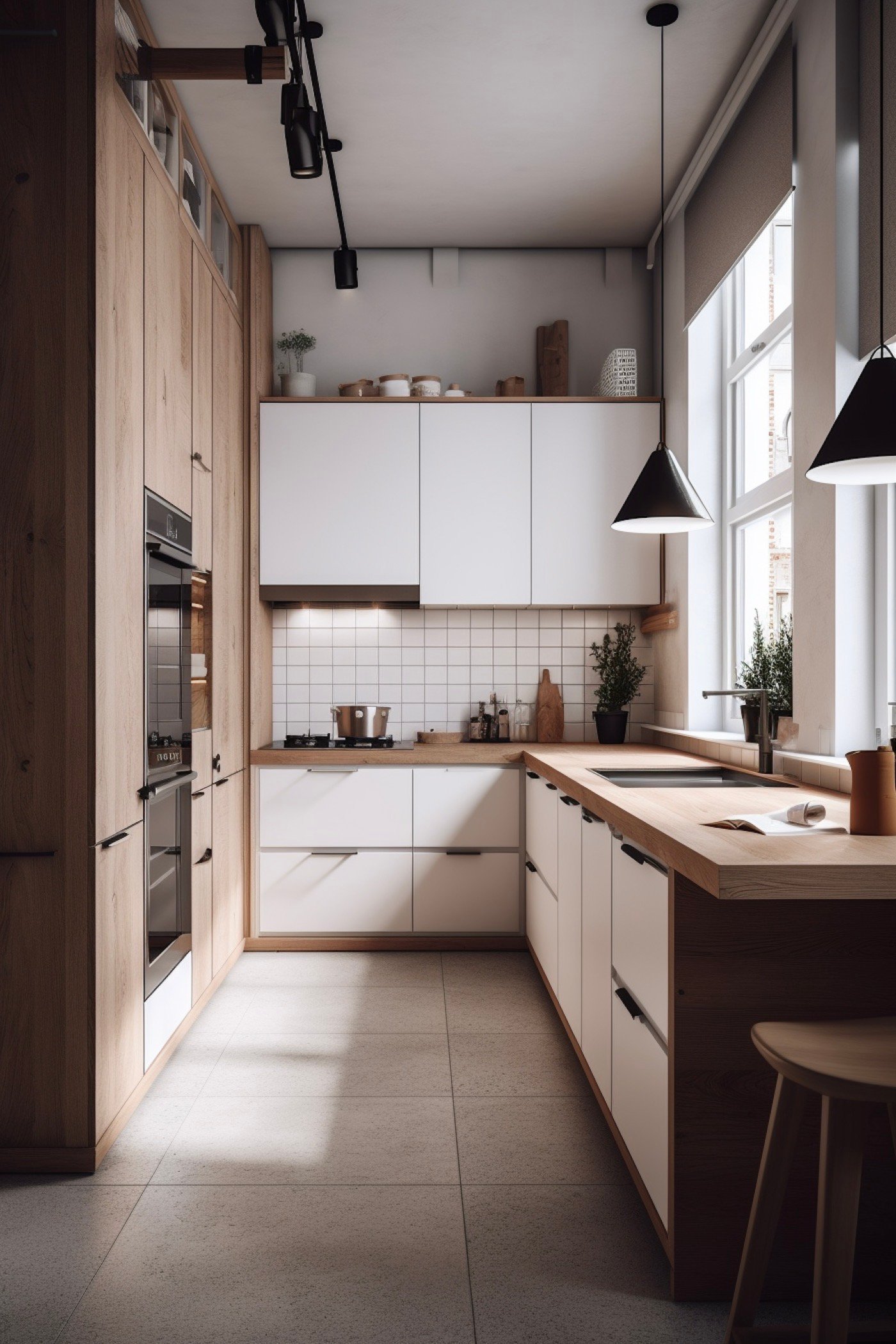 interieur rustique chic moderne meuble bois carrelage blanc