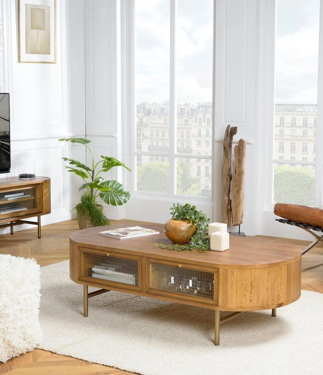 table basse rangement bois vitre deco rustique
