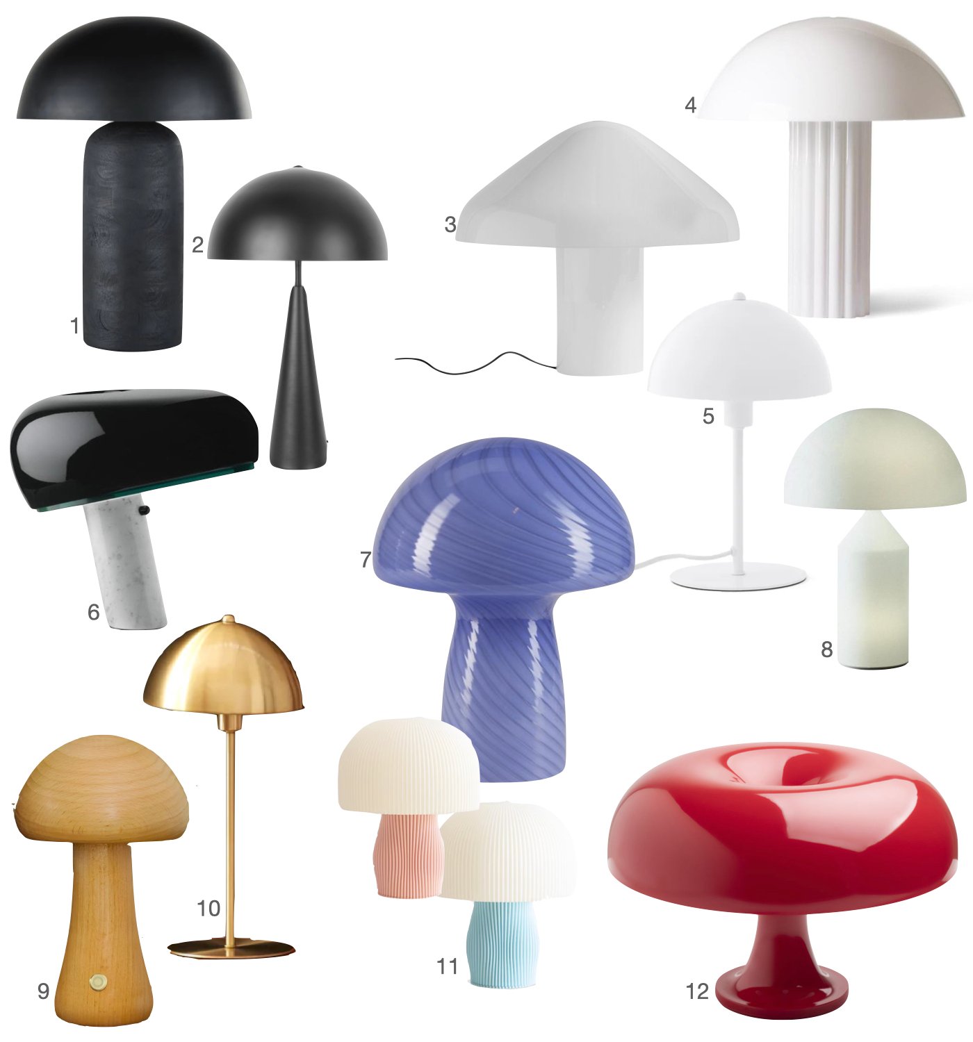 shopping list lampe champignon rouge laiton noir blanc bois