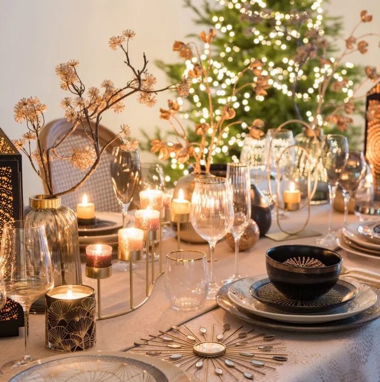 deco noel fete art de table verre fil dore