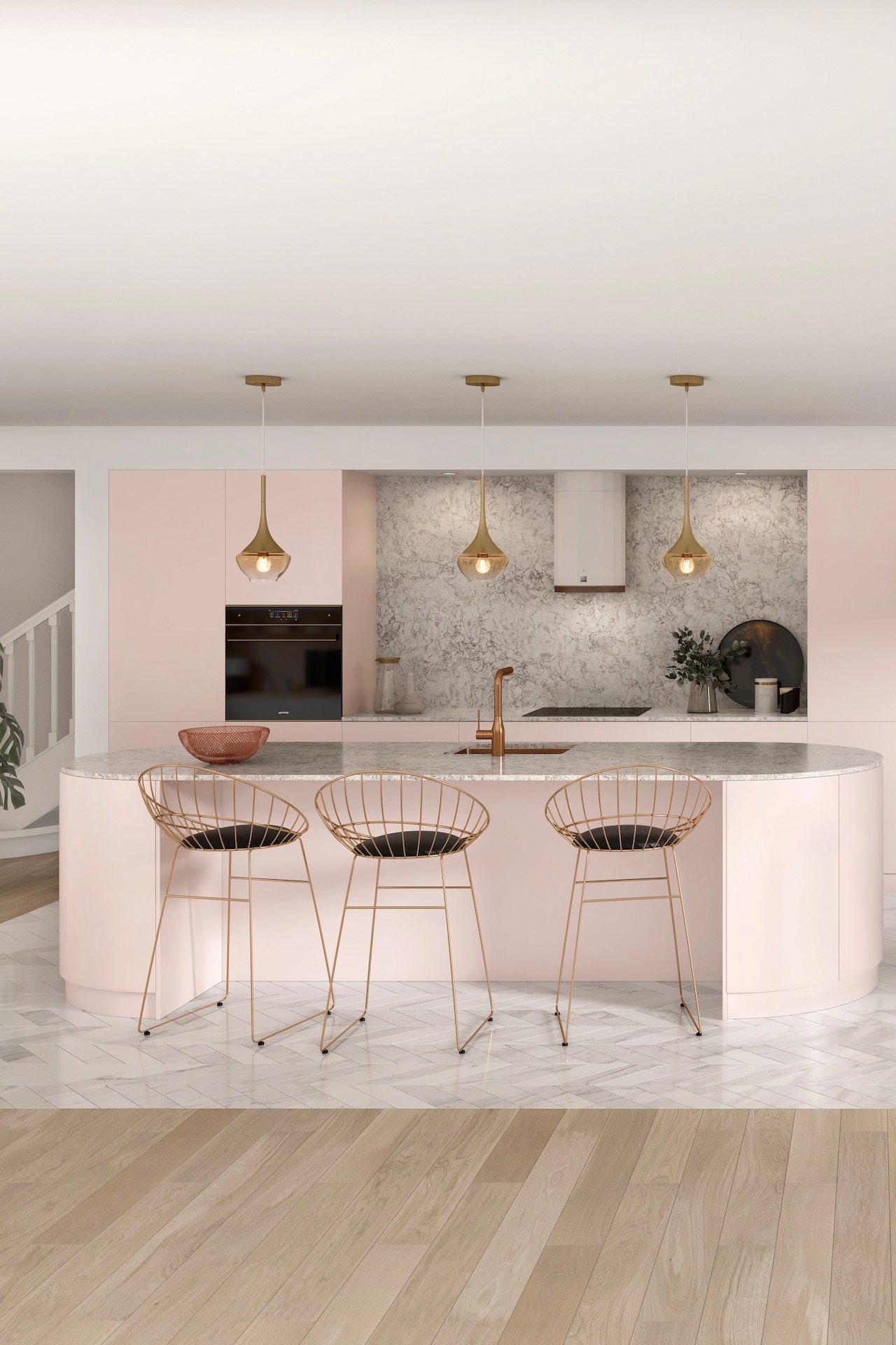 ilot central table ovale arrondie rose