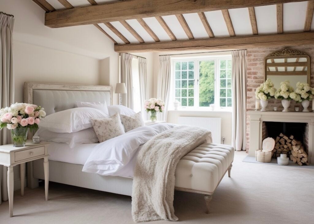 deco cottage chambre anglais romantique vintage poutre bois